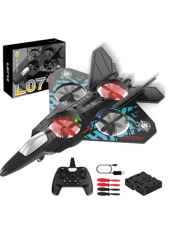 YJS RC Helicopter Plane for Kids LO712, 2.4Ghz Remote Control Jet Fighter Airplane 3D Flip Quadcopter Toy Gifts, Cool Lights Stunt Airplane Roll Hovering for Boys Beginners (LO712) - Image 1