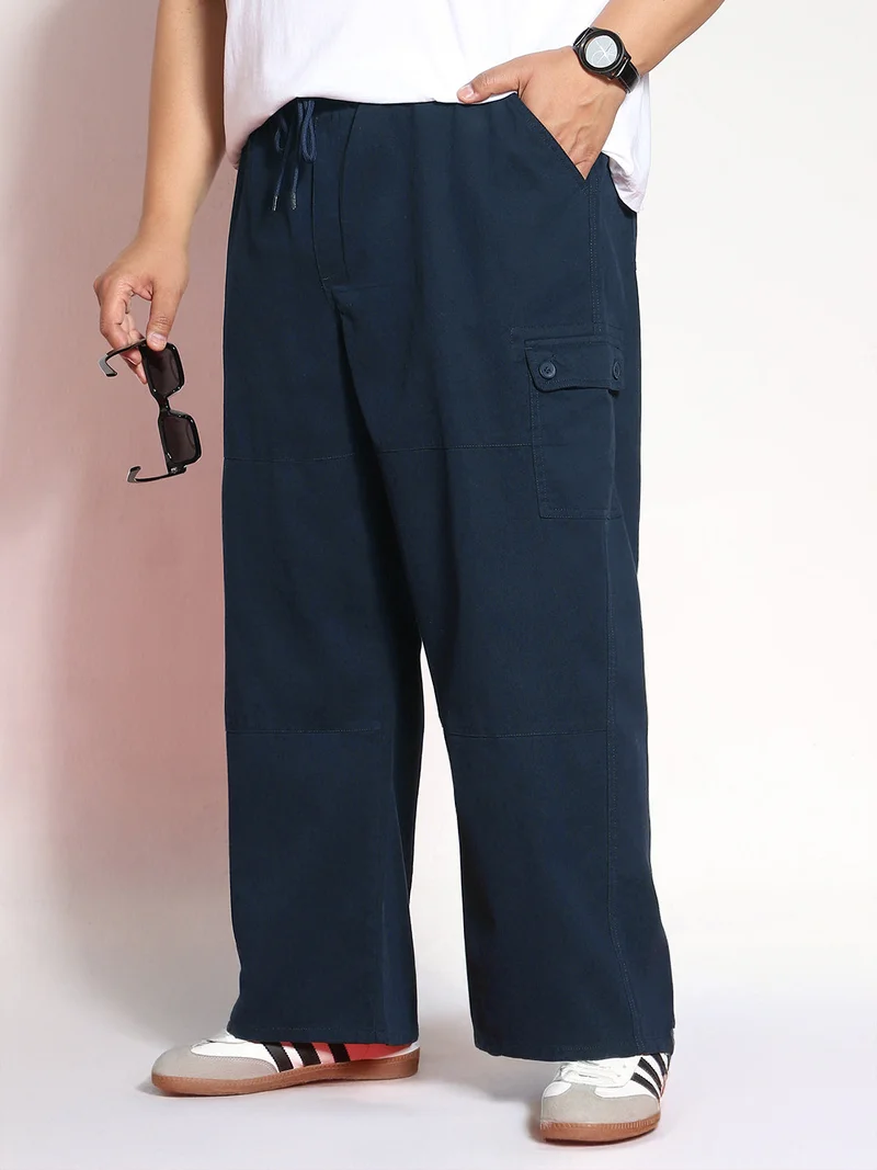 أوربانو فاشن Urbano Plus Men's Navy Loose Baggy Fit Cargo Jogger Chino Pant with 6 Pockets Stretchable