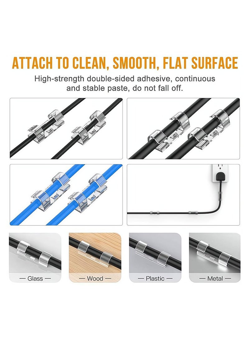 SYOSI Self-Adhesive Cable Clips, Cable Organizer for 6-8 MM cable, Wire Clamp Sticky Clear Cable Clip Management Organizer Drop Wire Holder for TV PC Cable Desktop Home Office, 100 Pieces, Clear - Image 5