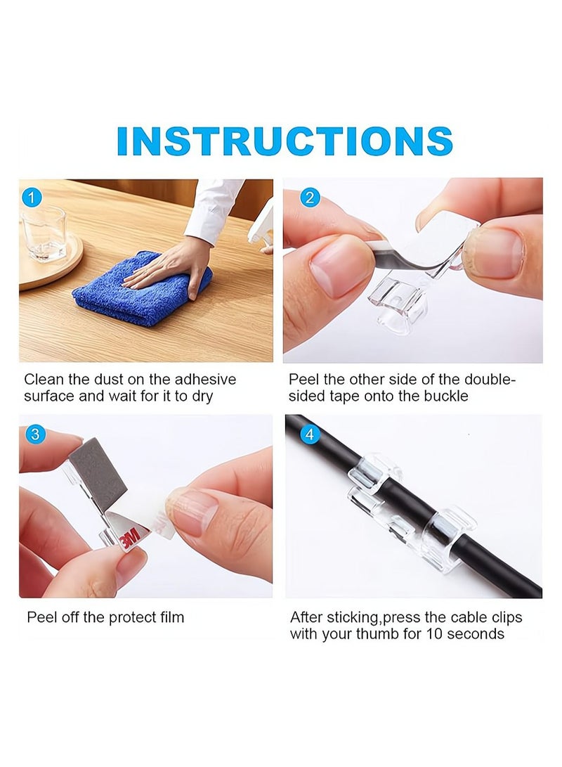 SYOSI Self-Adhesive Cable Clips, Cable Organizer for 6-8 MM cable, Wire Clamp Sticky Clear Cable Clip Management Organizer Drop Wire Holder for TV PC Cable Desktop Home Office, 100 Pieces, Clear - Image 4