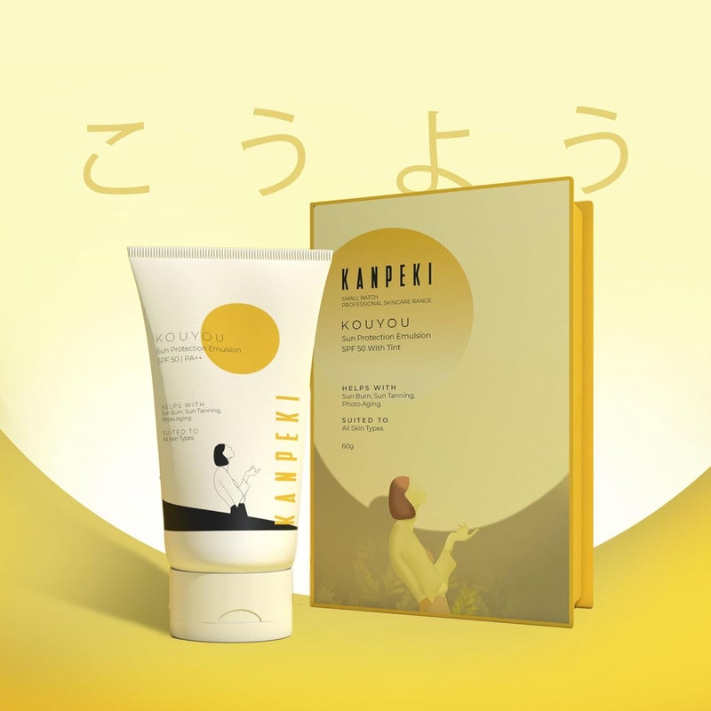 KANPEKI كيمبيكي كوييو واقي شمس إيمولسيون SPF 50 مع تينت لعدم توحد لون البشرة خفيف الوزن طيف واسع PA بدون أثر أبيض مناسب لجميع أنواع البشرة 50 مل - Image 2