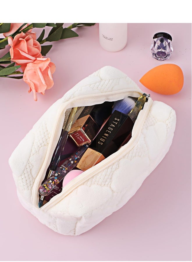 حقيبة مكياج سفر مدمجة للسيدات، منظم تجميل أنيق مع إغلاق بسحاب، تخزين toiletry م portable باللون الأبيض - Image 3