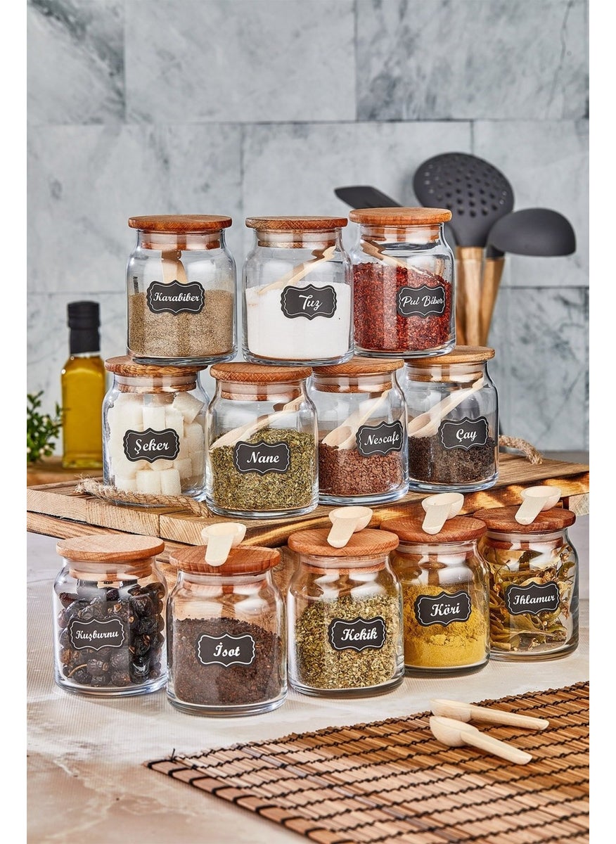Fbz Home 300 ml 12 Jars with Wooden Lids and 12 Mini Spice Spoons 24 Piece Spice Set  - Image 1