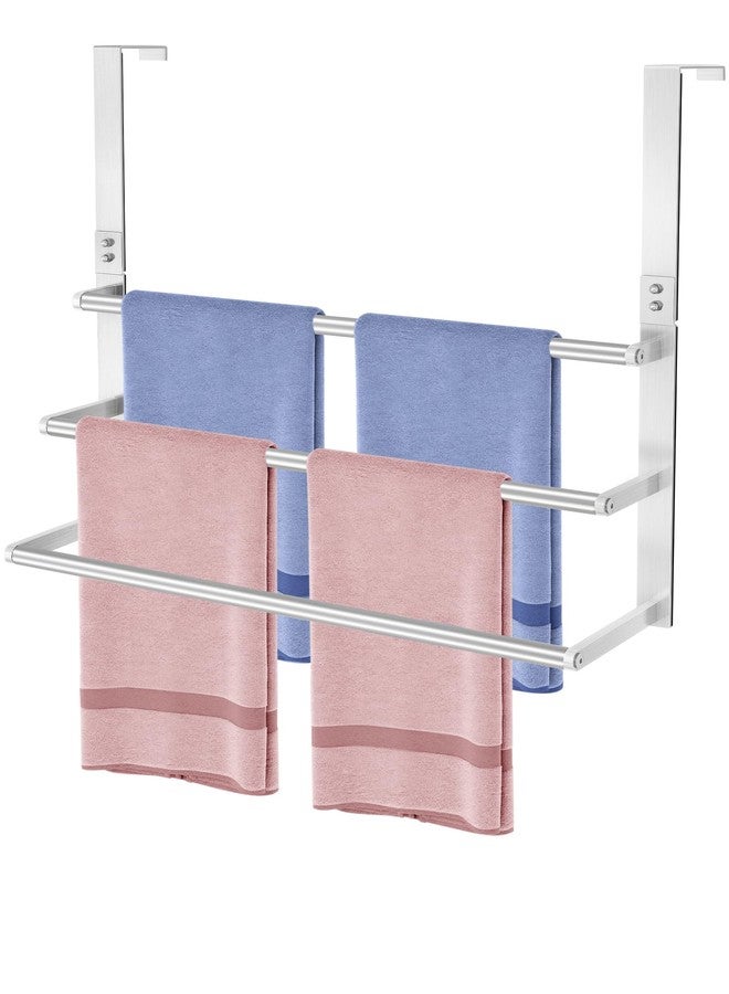 VOTZAAQ 24Inch Brushed Nickel Over The Door Towel Rack, VOTZAAQ Stainless Steel Over Door Towel Holder, Door Towel Hanger with 3 Tier Towel Bars, Over Door Towel Storage for Bathroom - Image 1