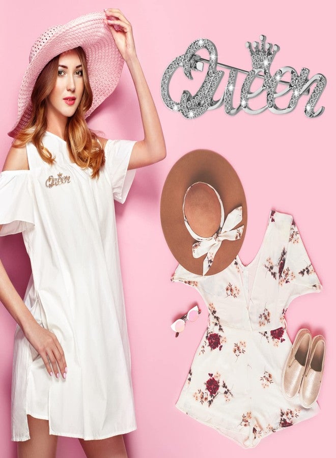 Yolev Queen Crown Brooch Pins for Women Girls Party Fashion Bling Luxury Fashion Rhinestone Crystal Lapel Pin Sweater Shawl Clip Accessories For Dress Clothing (silver) - Image 3