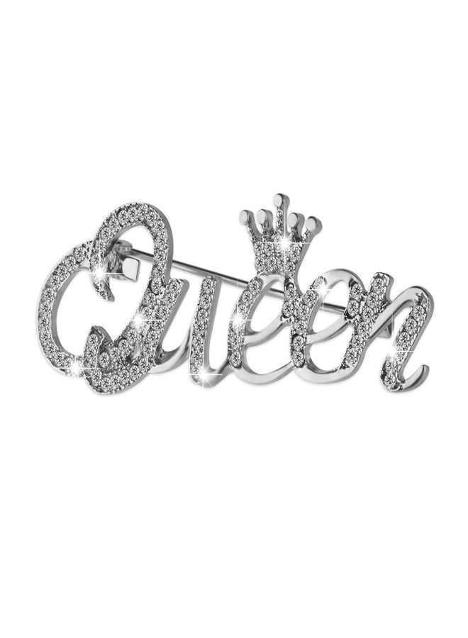 Yolev Queen Crown Brooch Pins for Women Girls Party Fashion Bling Luxury Fashion Rhinestone Crystal Lapel Pin Sweater Shawl Clip Accessories For Dress Clothing (silver) - Image 1