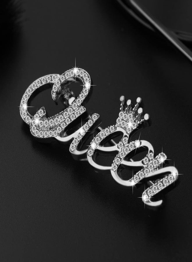 Yolev Queen Crown Brooch Pins for Women Girls Party Fashion Bling Luxury Fashion Rhinestone Crystal Lapel Pin Sweater Shawl Clip Accessories For Dress Clothing (silver) - Image 5