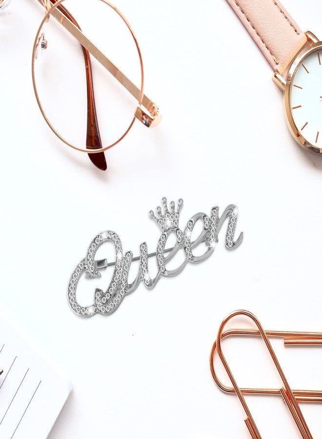 Yolev Queen Crown Brooch Pins for Women Girls Party Fashion Bling Luxury Fashion Rhinestone Crystal Lapel Pin Sweater Shawl Clip Accessories For Dress Clothing (silver) - Image 4