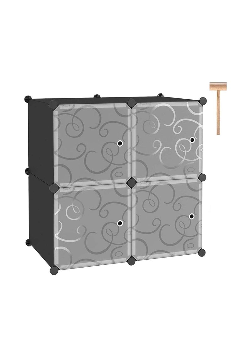 Cube Storage Organizer with Doors, 4-Cube Shelves, Closet Cabinet, DIY Plastic Modular Bookshelf Ideal for Bedroom, Living Room, 24.8" L x 12.4" W x 24.8" H Black  - Image 1