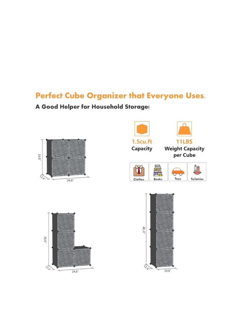 Cube Storage Organizer with Doors, 4-Cube Shelves, Closet Cabinet, DIY Plastic Modular Bookshelf Ideal for Bedroom, Living Room, 24.8" L x 12.4" W x 24.8" H Black  - Image 5