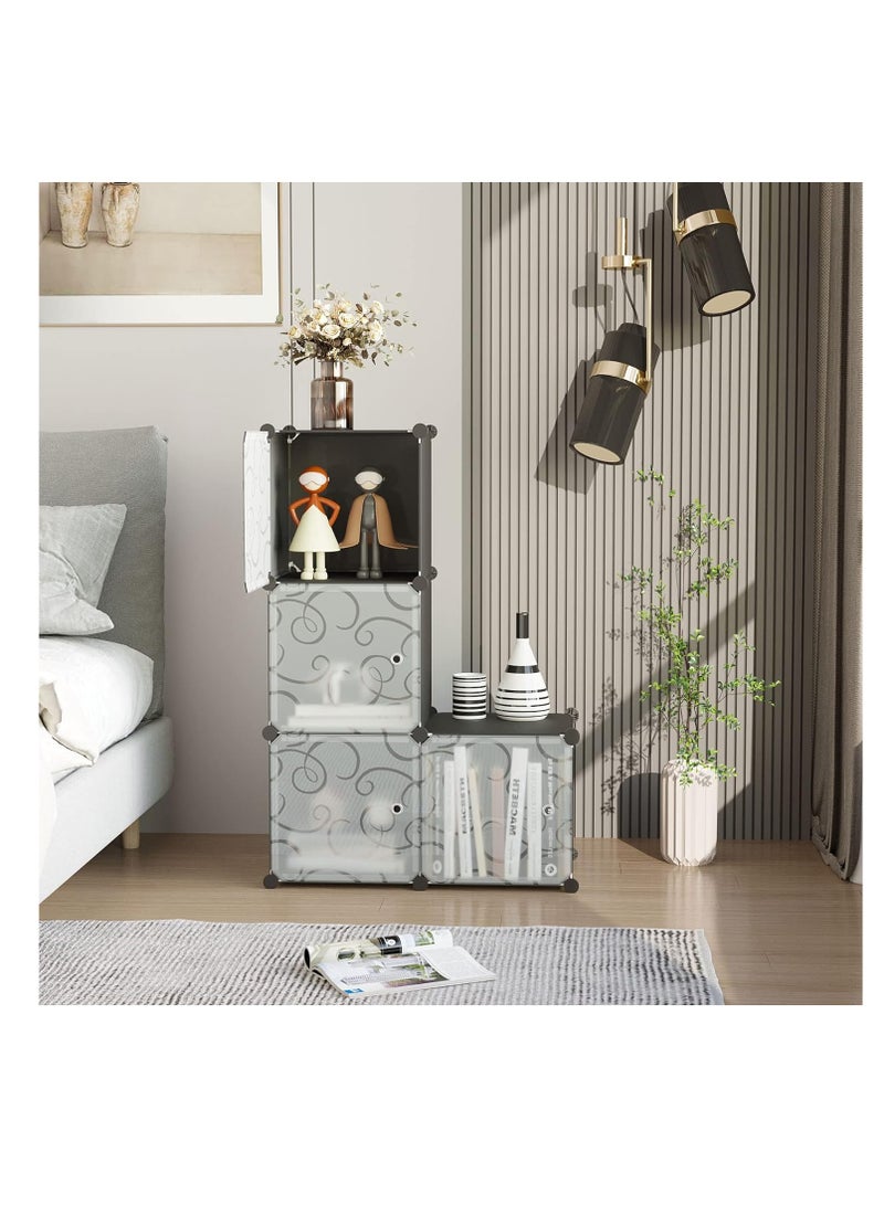 Cube Storage Organizer with Doors, 4-Cube Shelves, Closet Cabinet, DIY Plastic Modular Bookshelf Ideal for Bedroom, Living Room, 24.8" L x 12.4" W x 24.8" H Black  - Image 4