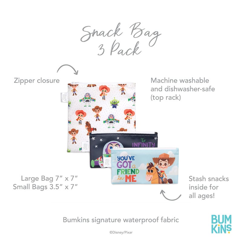 Bumkins Sandwich BagsSnack Bags, Disney Reusable, Washable, Food Safe, BPA Free, Toy Story, Pack of 3 - Image 5
