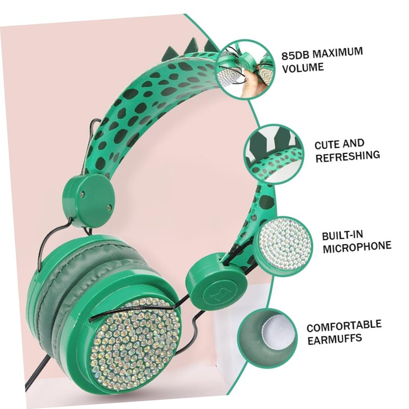 Dinosaur Rhinestone Headphones With Mic For Kids Soft Comfortable Earmuffs - Image 4