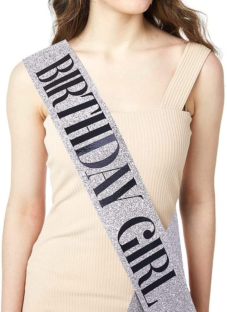 VITION Birthday Girl Sash and Crown, Happy Happy Birthday Sash and Tiara for Women, Birthday Sash & Rhinestone Crown with Comb (Silver - GW) - Image 2