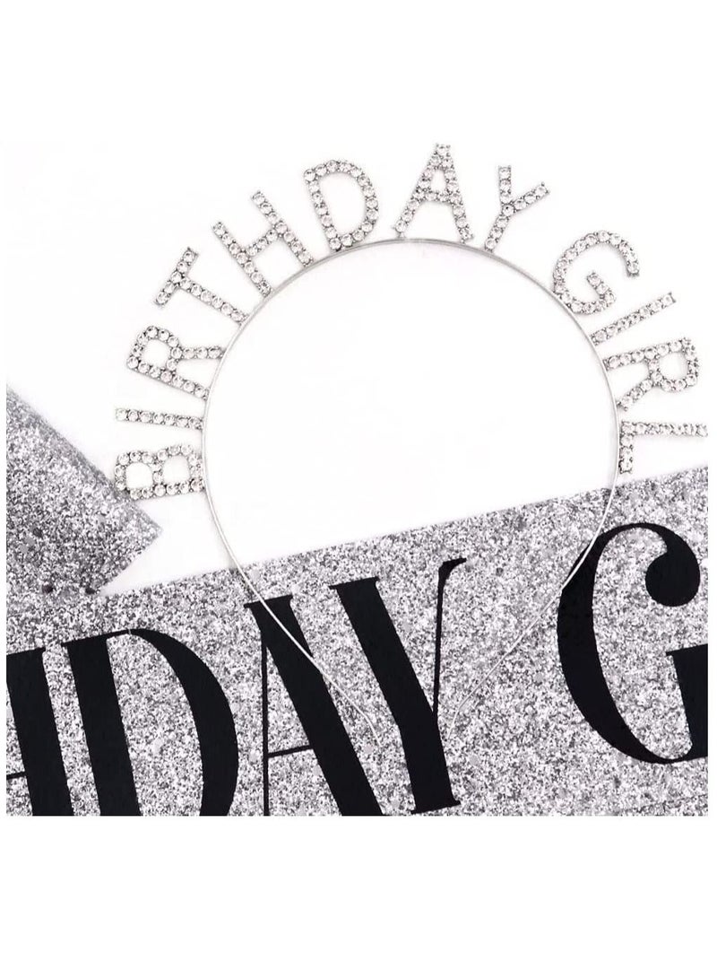 VITION Birthday Girl Sash and Crown, Happy Happy Birthday Sash and Tiara for Women, Birthday Sash & Rhinestone Crown with Comb (Silver - GW) - Image 4