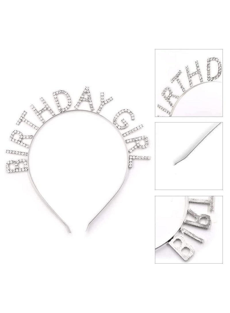VITION Birthday Girl Sash and Crown, Happy Happy Birthday Sash and Tiara for Women, Birthday Sash & Rhinestone Crown with Comb (Silver - GW) - Image 3