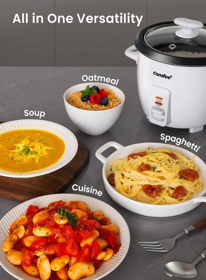 Comfee' COMFEE ' 6 Cup/3 Cup Uncooked Rice Cooker - Removable Non-Stick Bowl for Soups, Stews, Beans and Oatmeal, One Touch, White - Image 3