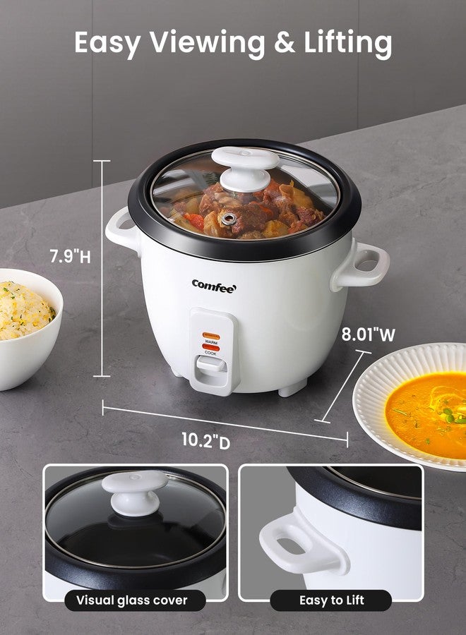 Comfee' COMFEE ' 6 Cup/3 Cup Uncooked Rice Cooker - Removable Non-Stick Bowl for Soups, Stews, Beans and Oatmeal, One Touch, White - Image 5