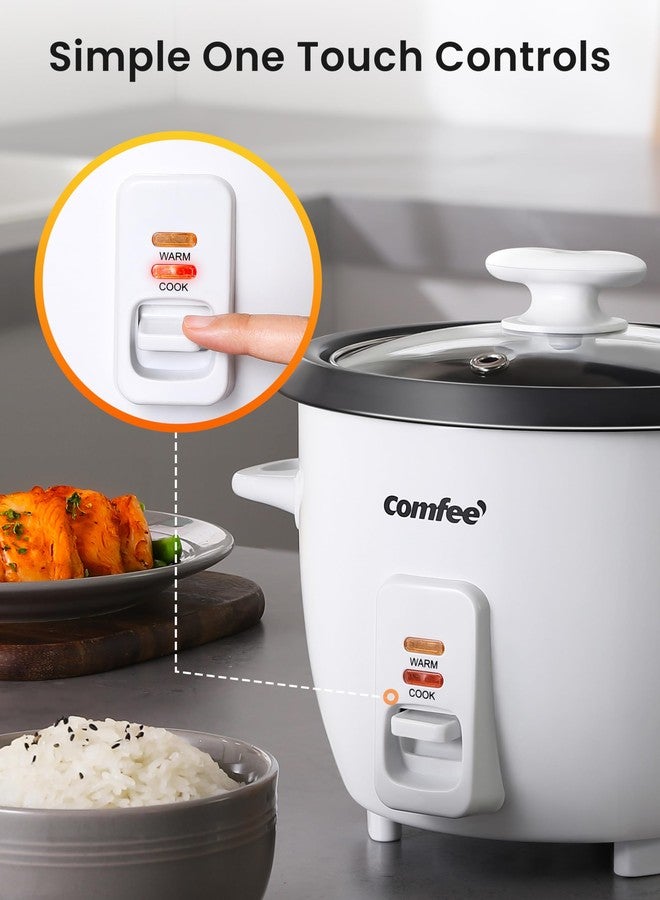 Comfee' COMFEE ' 6 Cup/3 Cup Uncooked Rice Cooker - Removable Non-Stick Bowl for Soups, Stews, Beans and Oatmeal, One Touch, White - Image 4