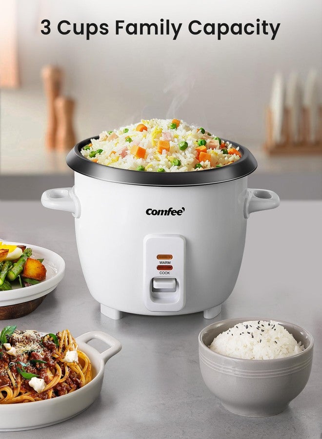 Comfee' COMFEE ' 6 Cup/3 Cup Uncooked Rice Cooker - Removable Non-Stick Bowl for Soups, Stews, Beans and Oatmeal, One Touch, White - Image 2