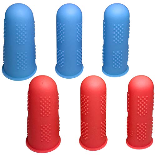 BEADNOVA Finger Cot Silicon Finger Gloves Protector for Electronic Repair Painting Jewelry Cleaning Crafting Industrial Apply (Pack of 6-3 Size, Blue & Red Color) - Image 1