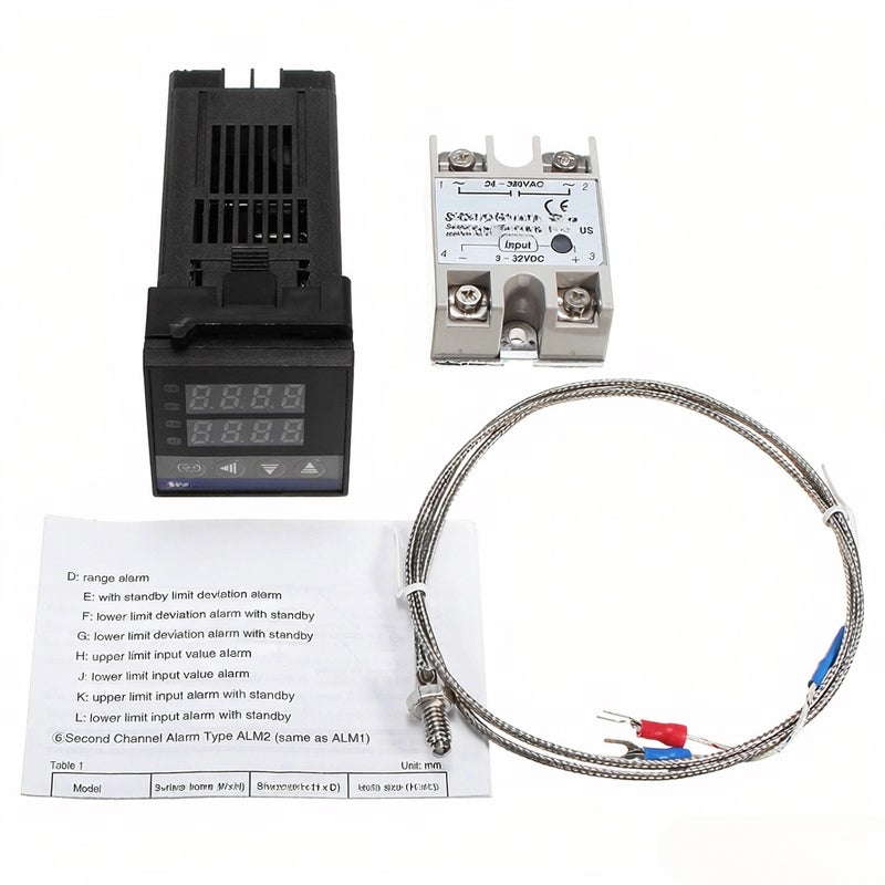 Digital LCD PID REX-C100 Temperature Controller Set + K Thermocouple + Max.40A SSR - Image 1