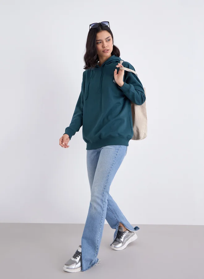 Styli Styli Slogan Print Longline Regular Fit Hoodie