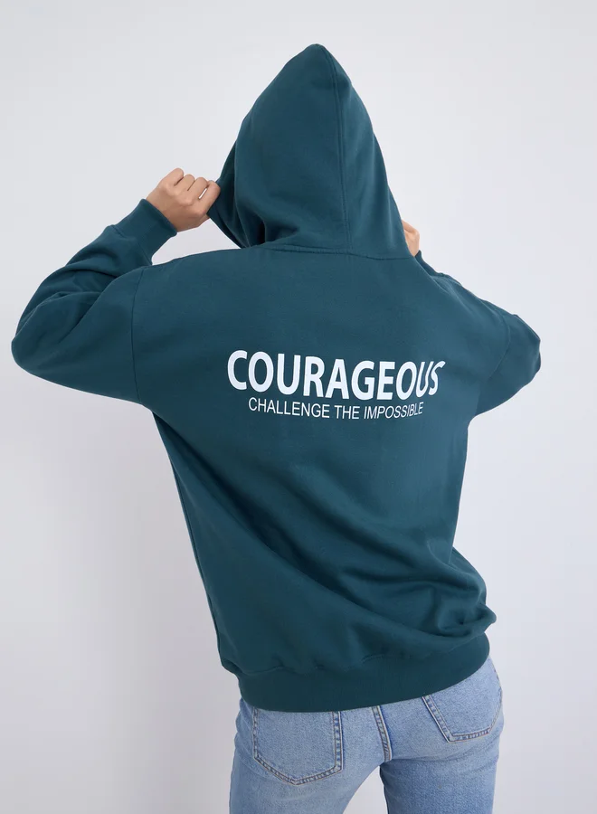 Styli Styli Slogan Print Longline Regular Fit Hoodie