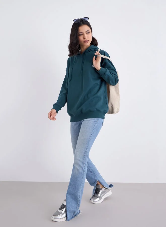 Styli Styli Slogan Print Longline Regular Fit Hoodie