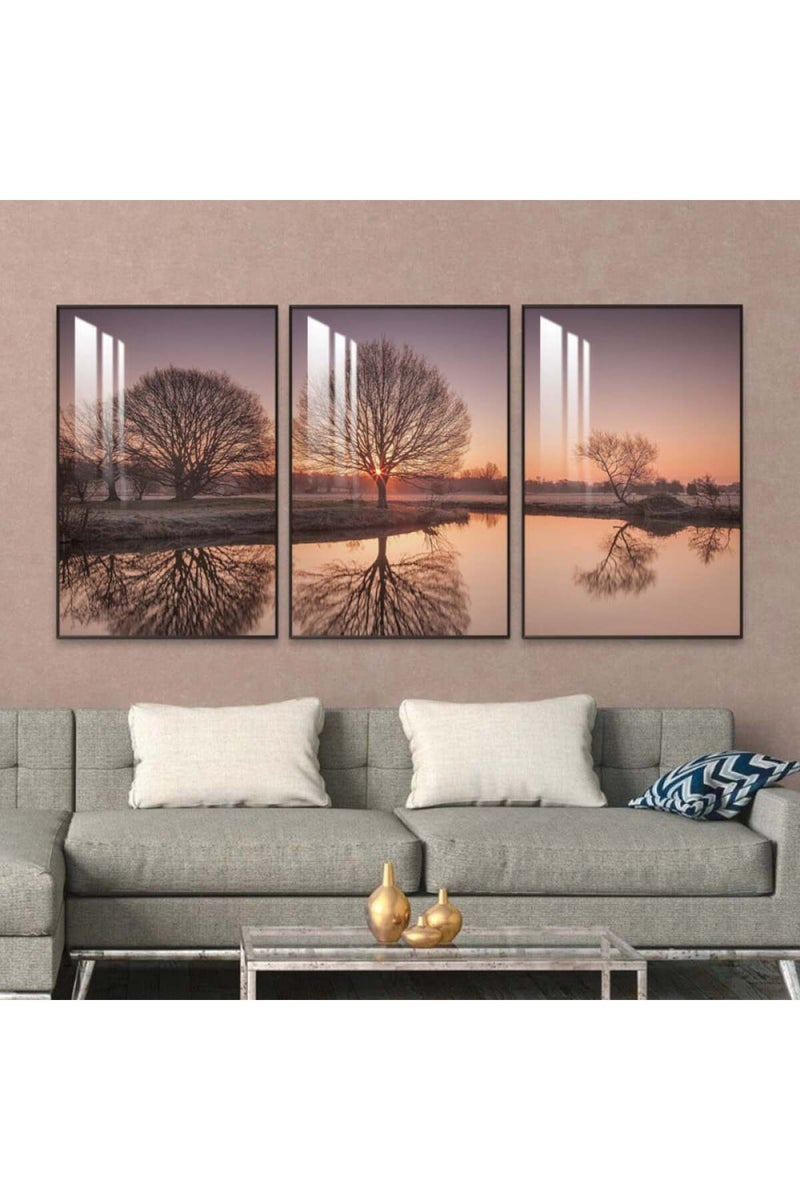 Marktna Three wooden wall painting with a frame and a clear acrylic layer - Image 1