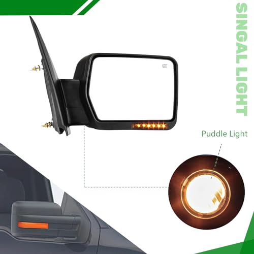 PZ Pair Set Left & Right Towing Mirrors For 07-14 Ford F-150 Truck Pickup Black POWER HEATED With AMBER SIGNAL Light Driver&Passenger Side LH RH Replacement - Image 3