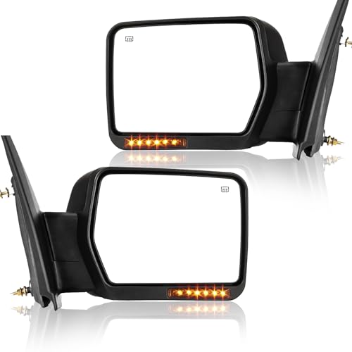 PZ Pair Set Left & Right Towing Mirrors For 07-14 Ford F-150 Truck Pickup Black POWER HEATED With AMBER SIGNAL Light Driver&Passenger Side LH RH Replacement - Image 1