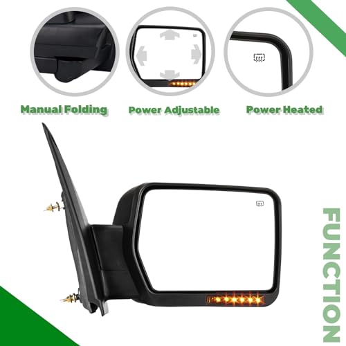 PZ Pair Set Left & Right Towing Mirrors For 07-14 Ford F-150 Truck Pickup Black POWER HEATED With AMBER SIGNAL Light Driver&Passenger Side LH RH Replacement - Image 5