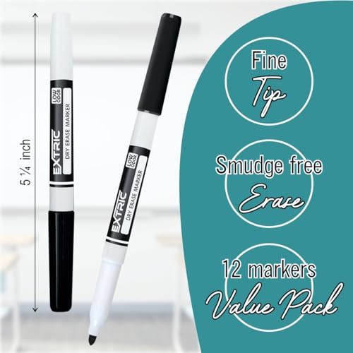 EXTRIC Dry Erase Markers Fine Tip, 12 Count Thin Whiteboard Markers, 4 Assorted Colors Fine Point Dry Erase Marker for Kids, Skinny Marker for Whiteboard - Image 2