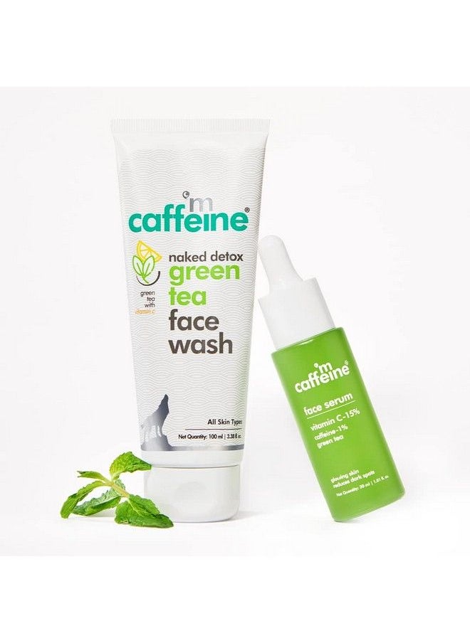 MCaffeine - Green Tea & Vitamin C Daily Face Glow Duo With Face Wash And Face Serum ; Cleanses Reduces Dark Spots & Pigmentation ; 2 Step Daily Routine For Women & Men ; 130Ml - Image 1