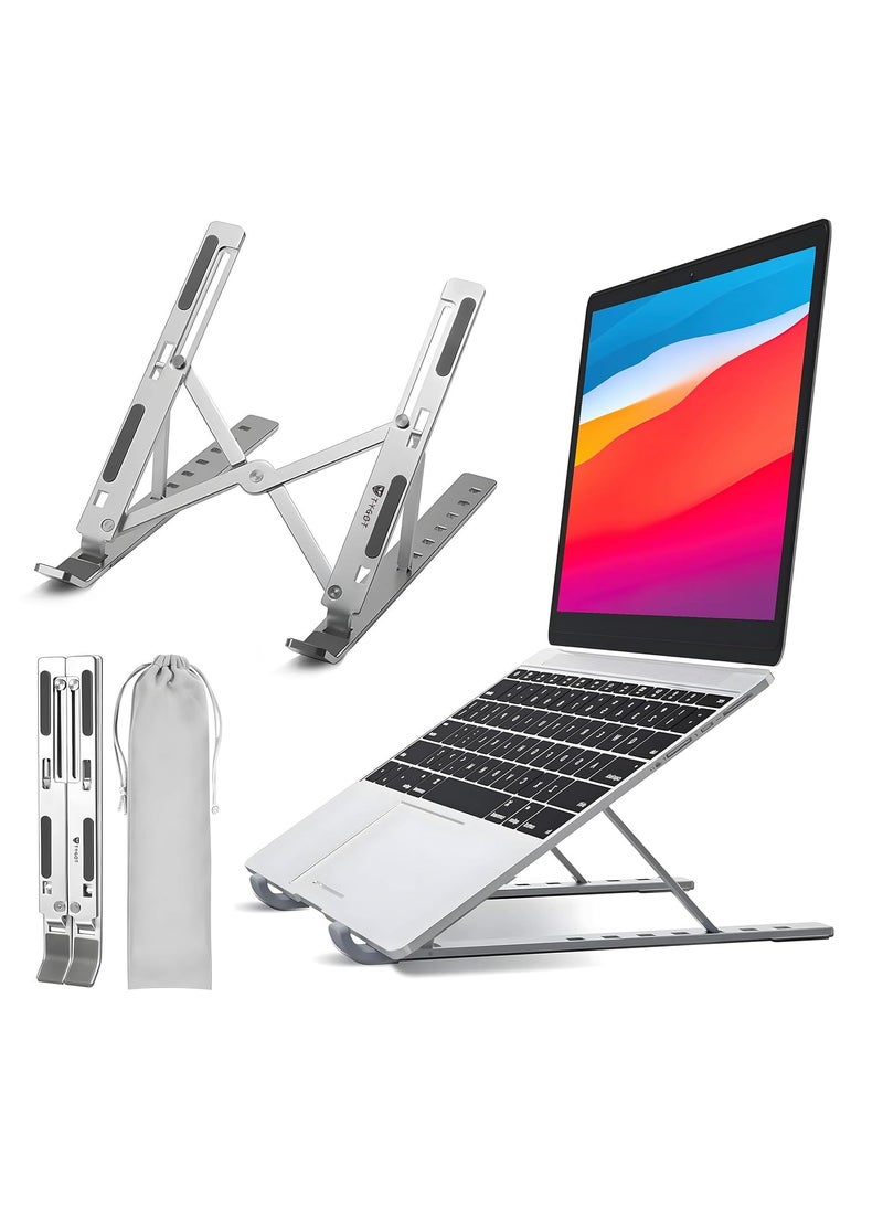 Tygot - 6 Angles Adjustable Aluminum Ergonomic Foldable Portable Laptop Desktop Riser Stand Holder Compatible with All Notebooks Grey - Image 1