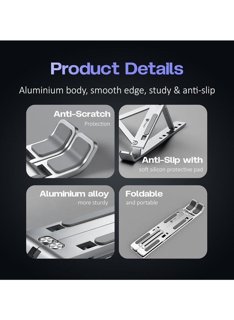 Tygot - 6 Angles Adjustable Aluminum Ergonomic Foldable Portable Laptop Desktop Riser Stand Holder Compatible with All Notebooks Grey - Image 1