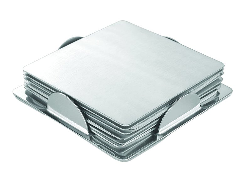 SR GLOBAL Stainless Steel Square Coaster 6 Piece Silver