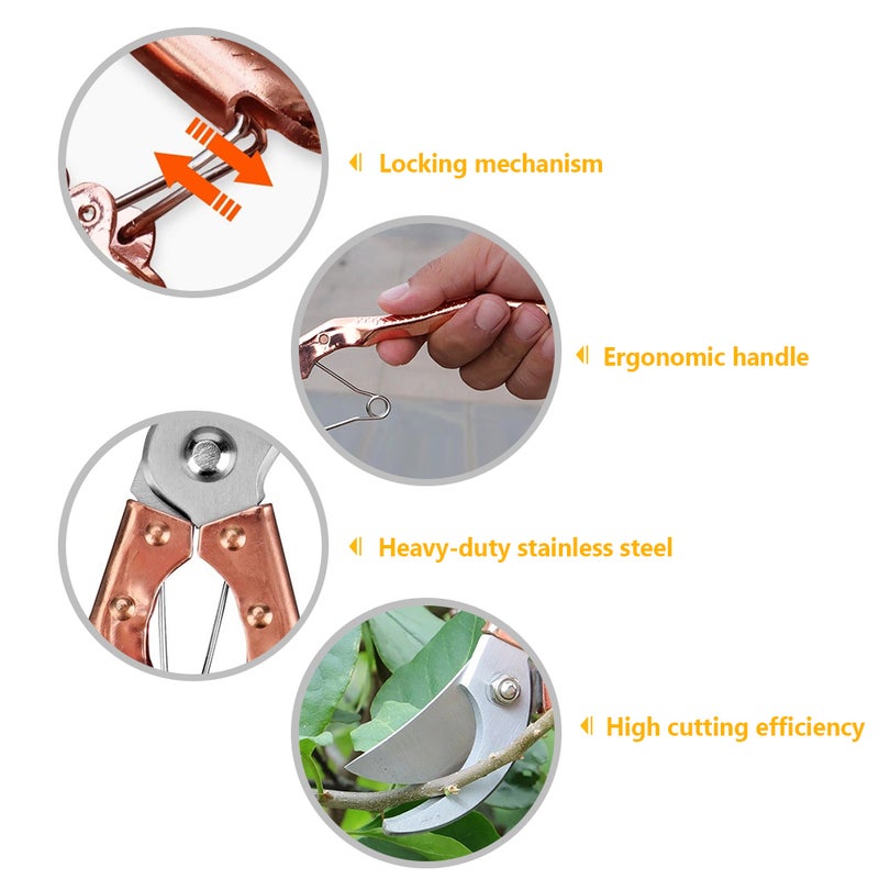 Bypass Pruning Shears Stainless Steel Garden Shears Garden Clipper Heavy Duty Pruners Secateurs Gardening Trimmer Scissors - Image 2