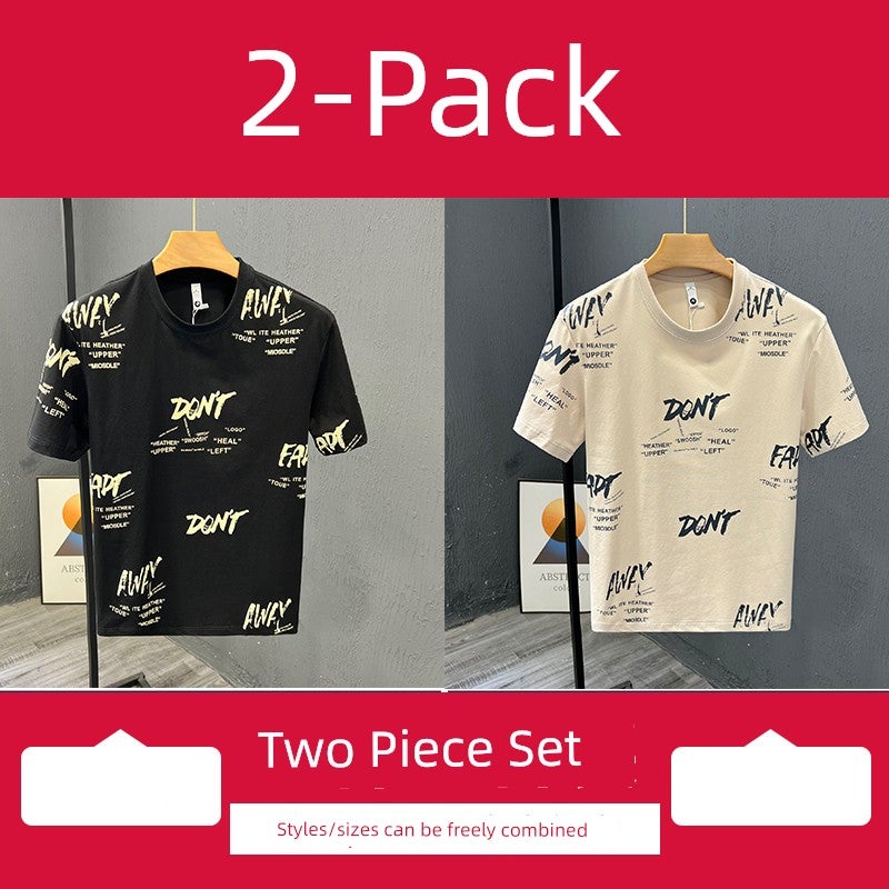 Summer new short-sleeved t-shirt men's ice silk thin print round neck trendy casual half-sleeved shirt men's T-shirt - Image 2