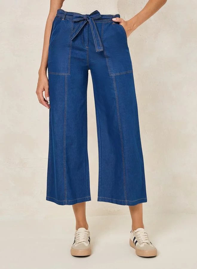 Styli Self Tie Belt Relaxed Fit Cropped Jeans