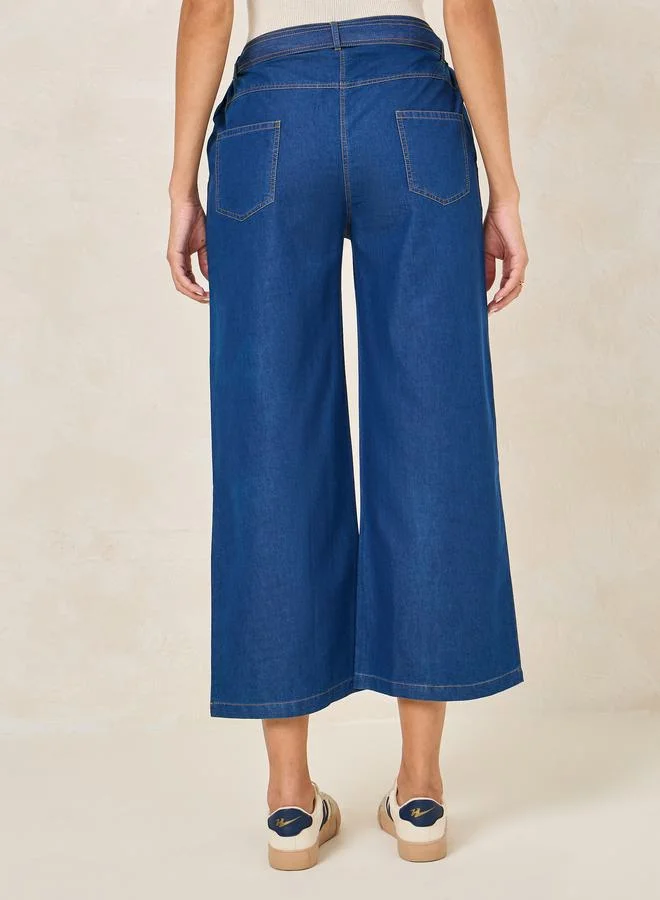 Styli Self Tie Belt Relaxed Fit Cropped Jeans