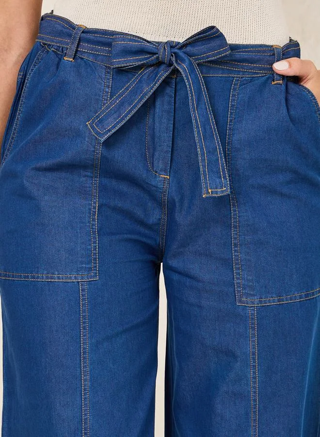 Styli Self Tie Belt Relaxed Fit Cropped Jeans