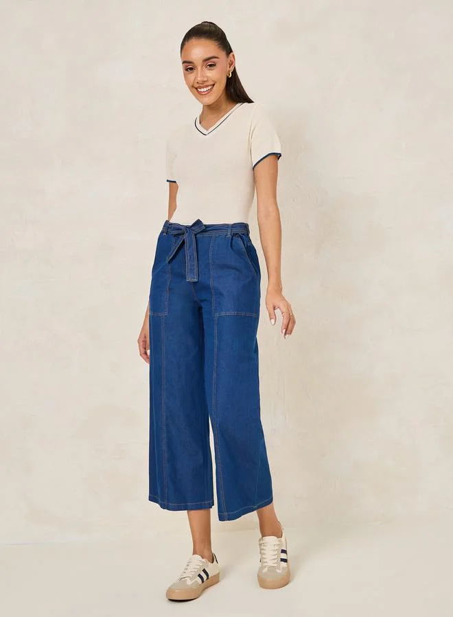 Styli Self Tie Belt Relaxed Fit Cropped Jeans