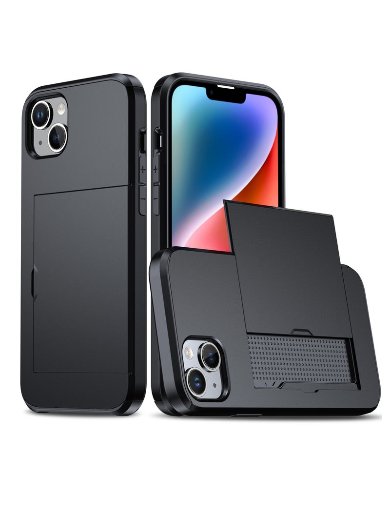 GULFLINK iPhone 15 Case with Card Holder Heavy Duty Protective Dual Layer Shockproof Hidden Card Slot Wallet Case Black  - Image 1