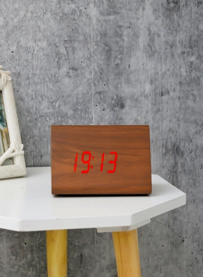 The Procure Store Triangle Shape Wooden Digital Clock- Brown - Image 2
