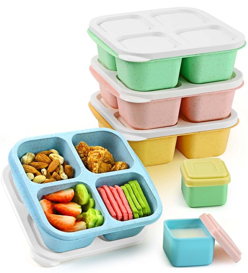 Caperci Lunchable Snack Containers - 4 Compartments Bento Snack Boxes (4 Pack) with 2 Leakproof Sauce Cups, Reusable Divided Food Containers for School, Work, Travel (Vintage Colors) - Image 1