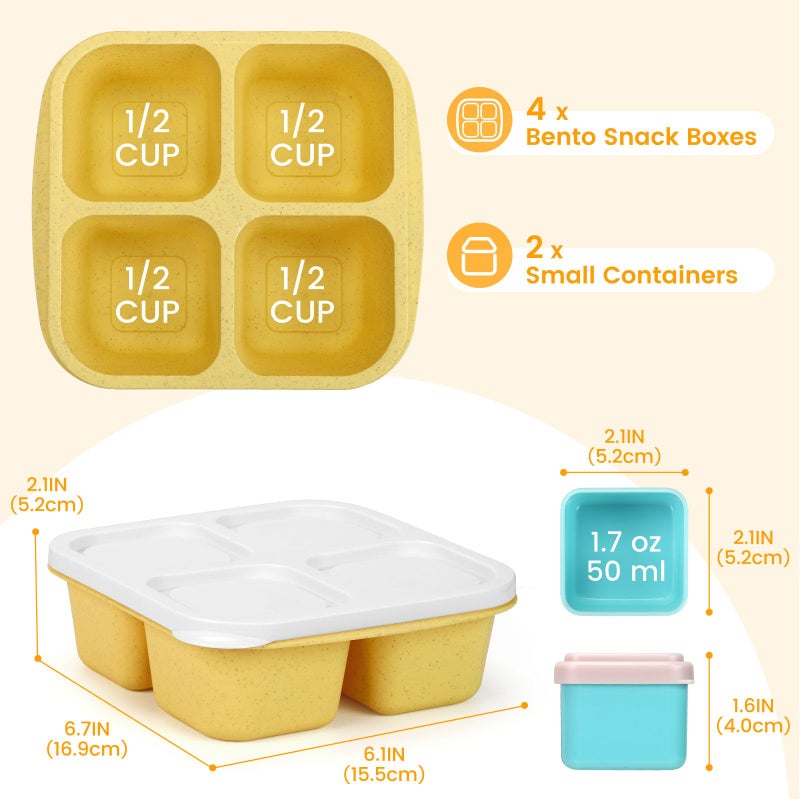 Caperci Lunchable Snack Containers - 4 Compartments Bento Snack Boxes (4 Pack) with 2 Leakproof Sauce Cups, Reusable Divided Food Containers for School, Work, Travel (Vintage Colors) - Image 5