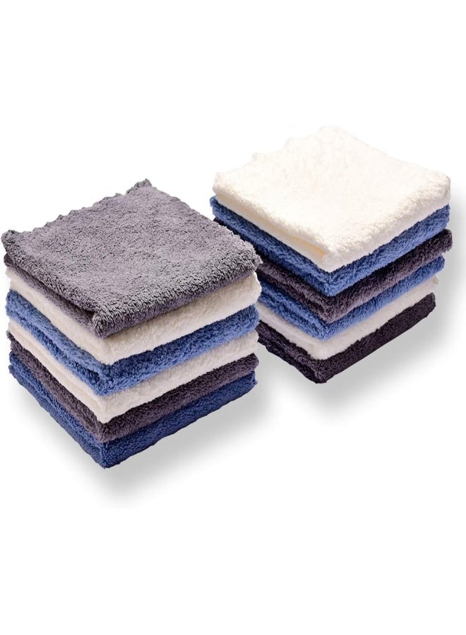 Kyapoo Baby Washcloths 12 Pack 12x12 Inches Microfiber Coral Fleece Extra Absorbent and Soft for Newborns, Infants and Toddlers-3 White, Gray, Blue - Image 1