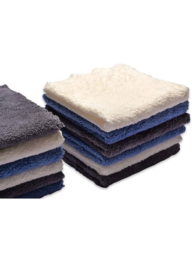 Kyapoo Baby Washcloths 12 Pack 12x12 Inches Microfiber Coral Fleece Extra Absorbent and Soft for Newborns, Infants and Toddlers-3 White, Gray, Blue - Image 4